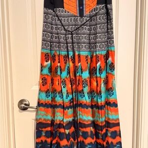 Global Desi Vibrant Orange Dress with Colorful Accents